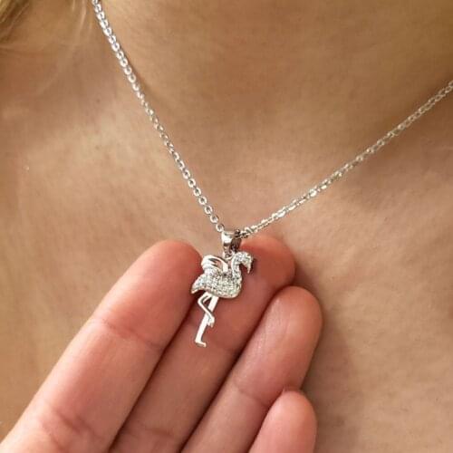 Elegant Flamingo Necklace Wild Animal Jewelry Stainless Steel Chain Crystal Bird Pendant Necklace Women Best Friends Gifts