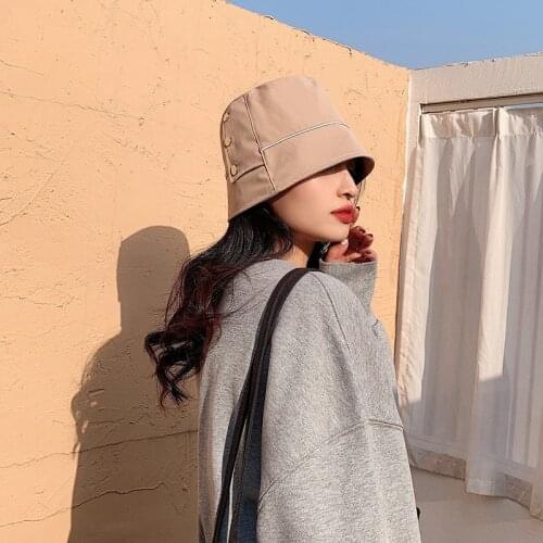 New Autumn Summer Hats for Women Bucket Hat Foldable Dome Buttons Knit Fisherman Cap Party Street Female Caps Gift Lady Panama