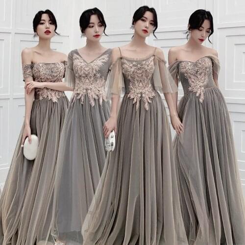 Bridesmaids Dress Off The Shoulder Strapless Pleat Embroidery A-Line Floor-Length Short Lace Tulle Women Wedding Party Gown E238