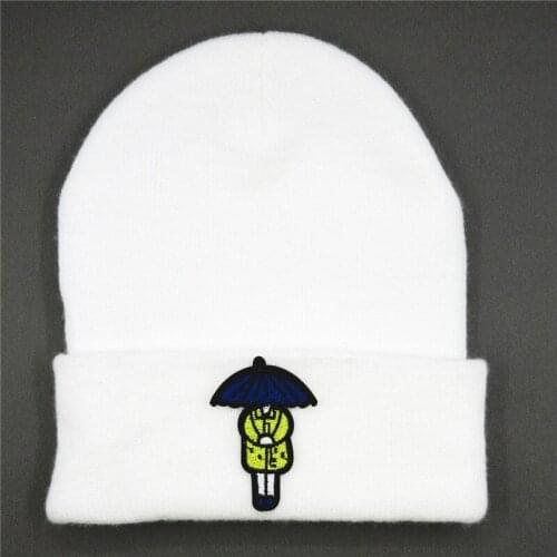 Cotton umbrella person embroidery Thicken knitted hat winter warm hat Skullies cap beanie hat for kid men women 375