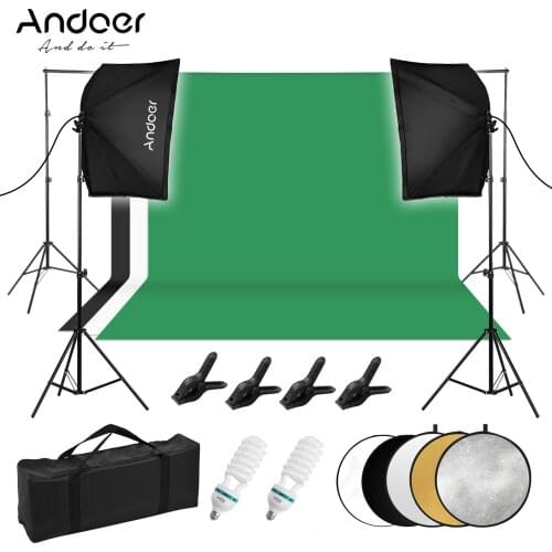 Andoer Professional Studio Photography Light Kit Including 50x70cm Softboxes 135W 5500K Light Bulbs 2M Light Stand 3 Backdrops