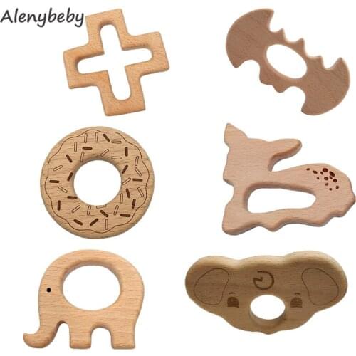 10pc Natural Organic Beech Wooden Baby Teether Animals Shape Elephant Toys Baby Nursing Teething Products Accessories And Gifts