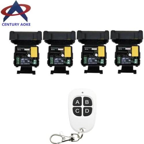 AC 220 V 1 channel RF mini Wireless Remote Control 4 piece Receiver & 1 piece transmitter Black - white 4 keys