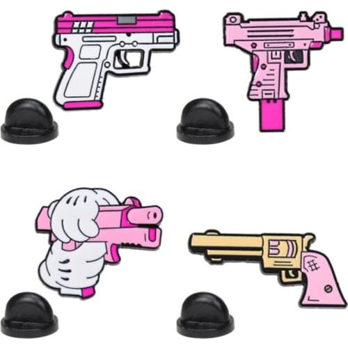 Pink Gun Lapel Pins Enamel Badges Womens Anime Brooches For Backpack Cute Hijab Pins Metal Decorative Badges Vintage Brooches