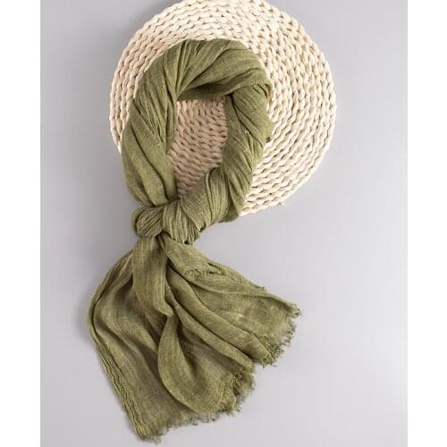 Large Size Solid Color Spring Shawl Scarf For Women Green Gray Color Cotton Linen Antumn Head Wraps Soft Pashmina Foulards