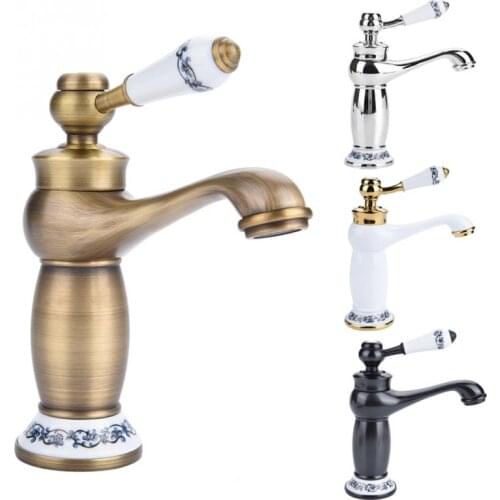 Cold/Hot Basin Floral Pattern Water Faucet for Bathroom Basin Sink Deck Mounted Single Handle Mixer Tap Brass Washbasin Faucet