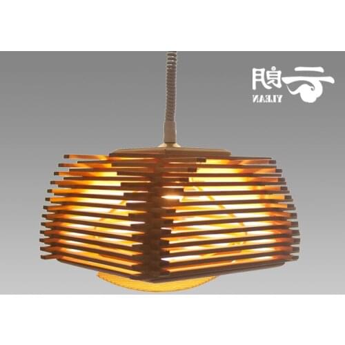Modern Wood Bird Cage Pendant Light 37*37*22cm Bedroom E27 110-240v lampen industrieel