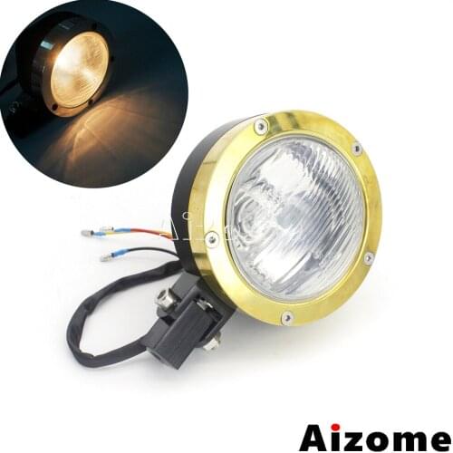 Old School Motorcycle Brass Ring E4 Headlamp 4.5" Headlight For Harley Honda Yamaha Cafe Racer Bobber Custom Block Mount