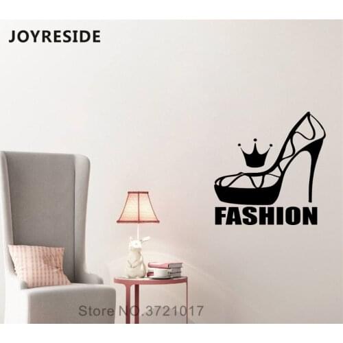 JOYRESIDE Fashion High Heel Girl Clothing Wall Decal Art Modern Salon Wall Sticker Vinyl Decor Home Decor Interior Design A1186