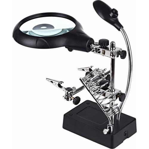FSP Welding Magnifying Glass 5 LED Auxiliary Clip Magnifier 2 Exchangeable Lens Hand Soldering Solder Iron Stand Holder Station