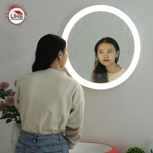 Custom Smart Round Bathroom Mirror With LED light WiFi Multi-Function High Quality Refection With White Frame Bathroom Mirror