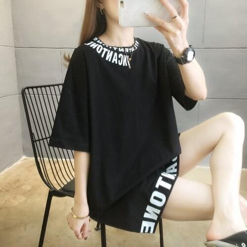 T-shirt Women Letter Print Black Shirt Harajuku Cotton Short Sleeves Fashion Loose Streetwear Oversized Blouses Korean Tees 2021