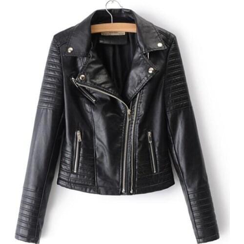 2019 New Fashion Women Smooth Motorcycle Faux Leather Jackets Ladies Long Sleeve Autumn Winter Biker Streetwear Black Pink Coat