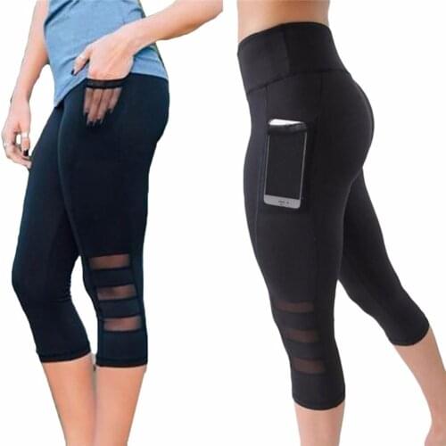 Women Fitness Gym High Waist Casual Leggings Women Legging High Stretch Leggings Basic Mesh 3/4 Sports Pants Workout Leggings