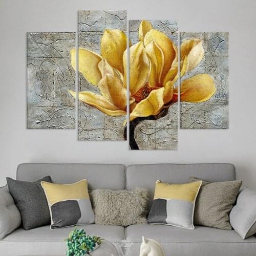 4PCS HD Printing Golden Flower Art Painting Poster Modern Living Room Bedroom Corridor Home Decoration Accessories Without Frame