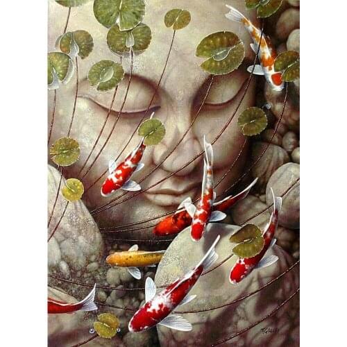 5D Diamond Mosaic DIY Diamond Painting Full Square Buddha statue goldfish Diamond Embroidery Icon Wall Sticker Paintings FZ723