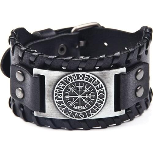 Retro Pirate Compass Bracelet Mens Wide Leather Bracelet Gothic Hip Hop Rock Party Jewelry Punk Motorcycle Accessories