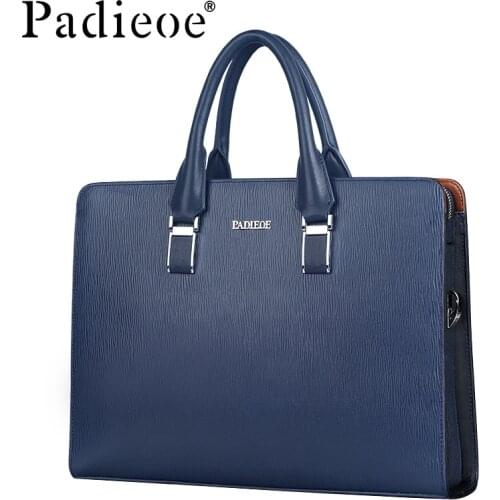 Black and blue genuine leather shoulder handbags new fashion messenger bags business mens briefcases bags with combination lock