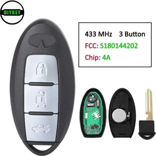 DIYKEY 433MHz 4A Chip P/N: S180144202 3 Button Smart Remote Car Key Fob for Infiniti Q50 Q50L Q50S 2013 2014 2015 2016 2017 2018