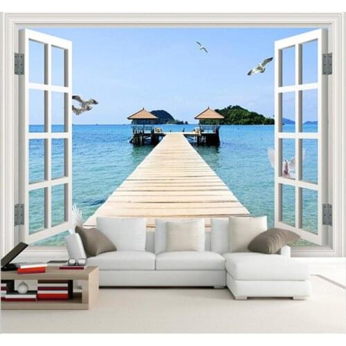 Customized 3d Photo wallpaper murals modern window landscape painting sofa tv background wall living room decor 3d wallpaper