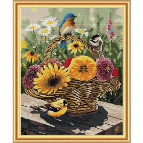 Bird and flower basket animal painting Chinese cross stitch kit 14ct 11ct count print canvas cross stitch needlework embroidery