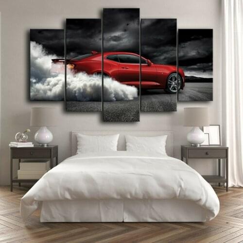 Chevrolet Camaro Smoke Sports Car 5 Pcs Canvas Pictures Print Wall Art Canvas Paintings Wall Decor for Living Room No Framed