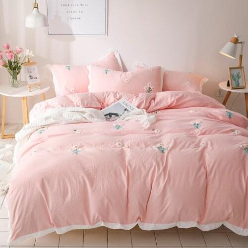 Claroom Pink Bedding Set Daisies Duvet Cover King Size Queen Size Comforter Sets Bed Sheet YT65# Sets Pillowcase And