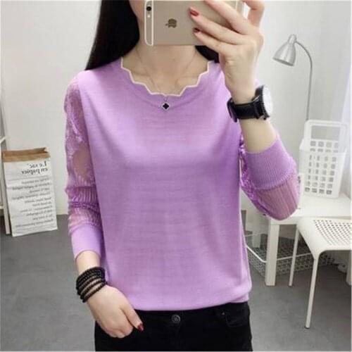 2021 Korean Fashion New Lace Sweater female Bottom Blouse Long Sleeve Loose Spring New Thin Knitted Blouse stretchable Casual