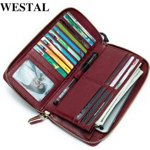 WESTAL womens wallet genuine leather purse for lady clutch bag wallet long fashion women card holder coin purse money bag 8875