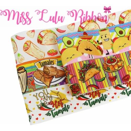 16mm-75mm Mexico Food Series Rainbow Stripes Printed Grosgrain/Foe Ribbon DIY Hair Bowknots Party Decor 50yards/roll