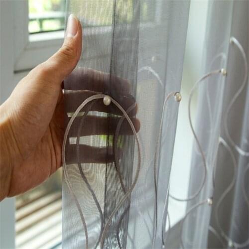 Moroccan Embroidered Sheer Curtains for Living Room Beads Textured Voile Tulle Window Treatment Drapes