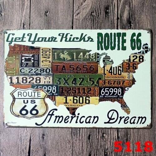 Metal Tin Sign Route 66 American Map Decor Bar Pub Home Retro Poster Cafe Art 20x30CM
