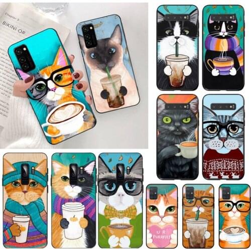 Cute Latte Coffee Milk Drink Bottle Cat Phone Case For Samsung Galaxy S21 Plus Ultra S20 FE M11 S8 S9 plus S10 5G lite 2020
