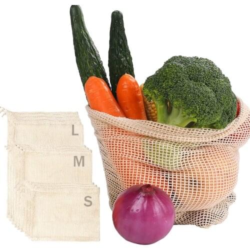 Natural Cotton Reusable Bag For Vegetable Organic Cotton Produce Bag String Cotton Mesh bags Vegetable Storage Fruit Bags