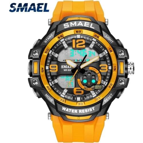 SMAEL Mens Sports Watch, Waterproof, Automatic Date Update, Digital Pointer Dual Display, Hour Hand With Luminous