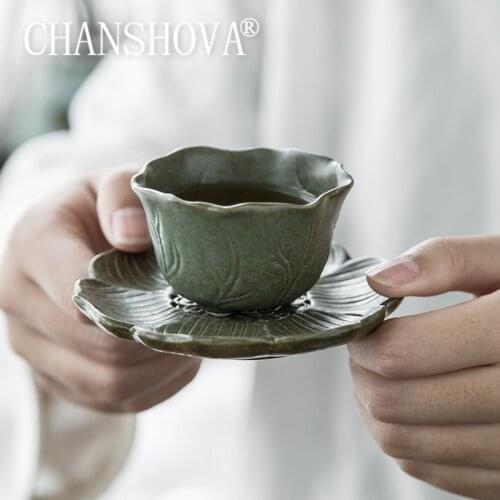 CHANSHOVA Chinese style Handmade Ceramic 50ml tea cup saucer set Personality lotus China porcelain H655