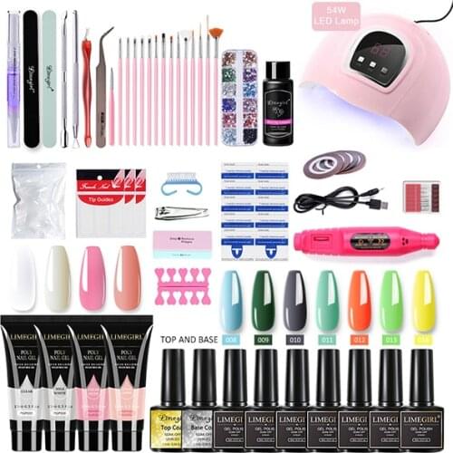 Nail Polish Set UV LED Lamp With 6/7pcs Gel Nail Polish Set With Acrygel For Clear Poly Nail Gel Soak Off Manicure Tools Set