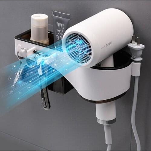 Wall-Mounted Hair Dryer Holder Bathroom Cosmetic Storage Rack Home Multifunction Hair Dryer Shelf Plastic Bathroom Accessories