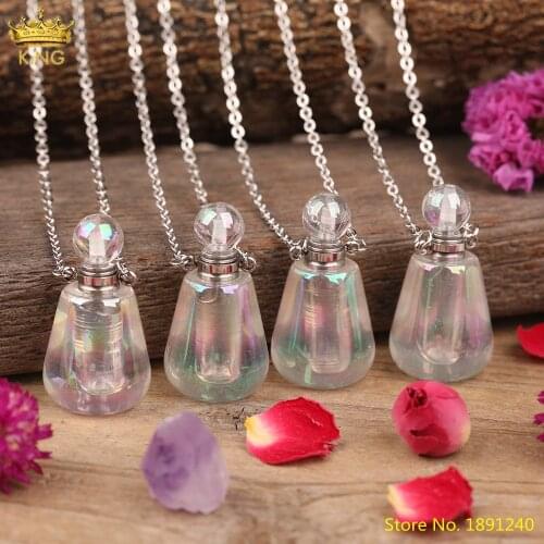 Natural White Quartz Stone Beautiful Perfume Bottle Pendant Necklace Fashion Women Aura White Stone Diffuser Vial Gold Necklace