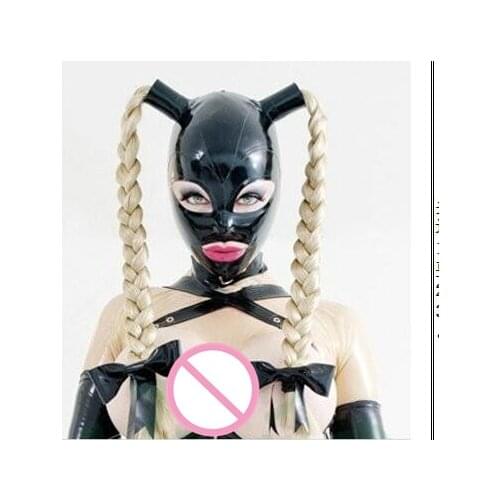 New hot sexy sex products women woman girl Latex wig Mask Twist braids female pigtail hoods Fetish cekc uniform headgear zentai