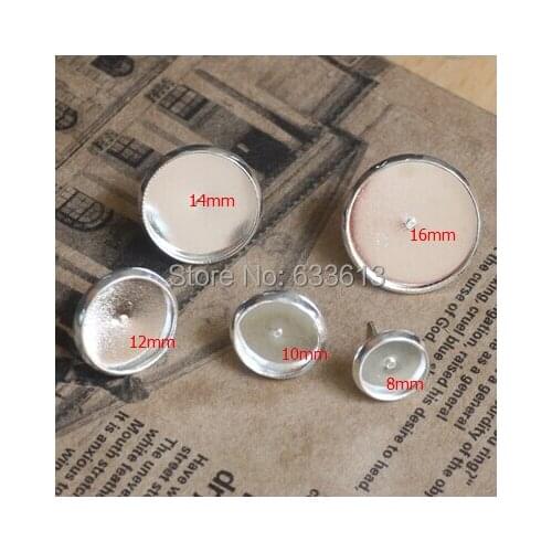 Wholesale 500pcs/lot Silver Inside Size 8mm 10mm 12mm 14mm 16mm Earrings Base Blanks,Made of Copper,Lead Free,Jewelry Findings