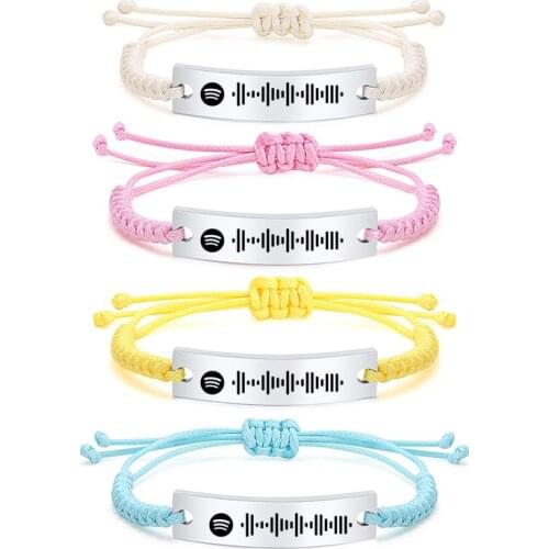 Personalized Custom Music Spotify Code Rope Bracelet Women Men Hand-Made String ID Tags Bracelet Love Song Jewelry