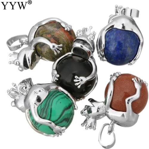 Gem stone Pendants Jewelry Brass with Frog silver color plated Necklace Pendant different materials for choice
