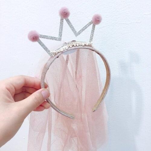 10 Pcs Crown Long Veil Mesh Headband Children Girl Princess Headwear Hair Hoop Flower Girl Dress Wedding Party Christmas