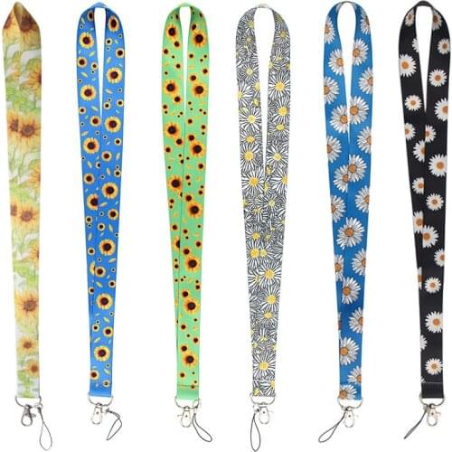 Floral Print Lanyard Card ID Holder Car KeyChain ID Card Pass Gym Phone Badge Kids Women Key Ring Holder Neck Strap Lanyard