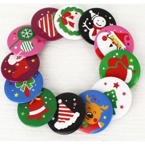 Christmas ID Badge Holiday Party children Favors Santa Claus Snowman XMAS Tree patterns Button brooch Pin LX8594