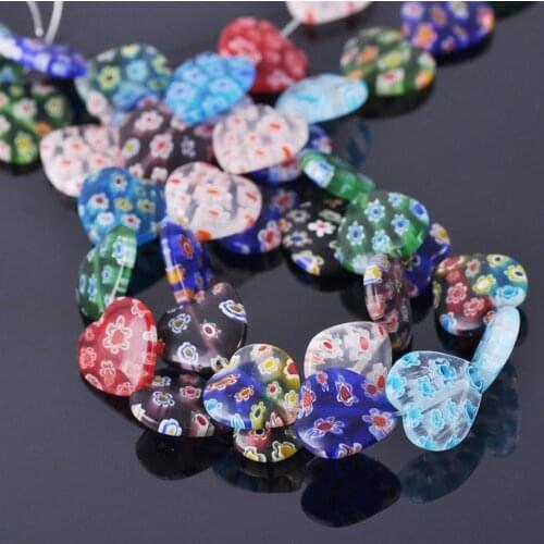 Heart Shape Mixed Flower Patterns 8mm 10mm 16mm 25mm Millefiori Glass Loose Beads for DIY Crafts Jewelry Making Findings