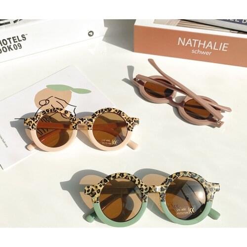 Vintage Chirldren Sunglasses Boys Girls Shades UV Goggles Leopard Eyewear Cute Round Eyeglass Solid Color Glasses for Kid