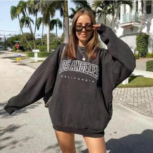 Light Brown Vintage Brand Designer Letter Print Crewneck Sweatshirt Women Winter Cotton Tops Casual Loose Oversized New Clothes