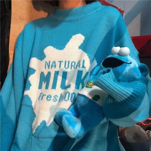 European and American trend y2k round neck cartoon color matching sweater girls knitting Pullovers autumn and winter 2021